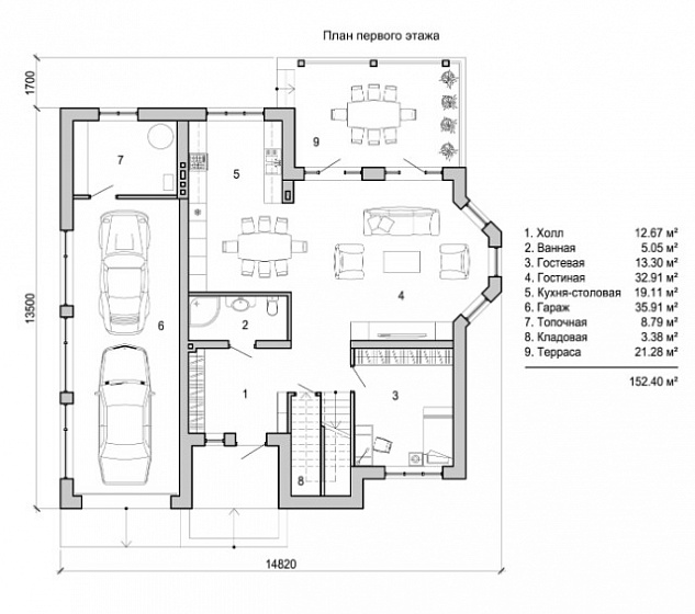 Проект дома 2 этажа с гаражом